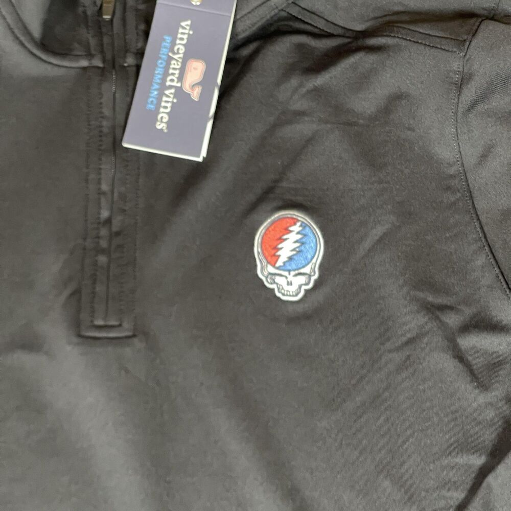 Vineyard Vines Grateful Dead Q-Zip Pullover Mens Medium Black Performance Golf - Picture 2 of 13